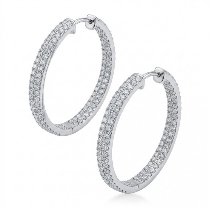 INSIDE - OUT Huge 1 3/8 inches long White Topaz rhodium over .925 Sterling Silver handmade Hoop Earrings