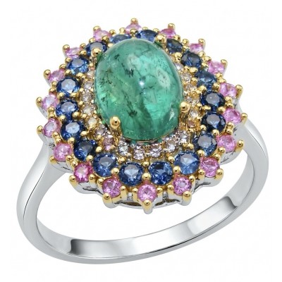 Precious 3.2 CARAT Colombian Emerald 18K Gold over .925 Sterling Silver Statement Ring s. 7 1/4