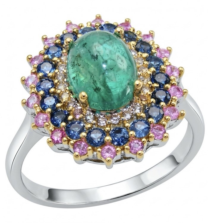 Precious 3.2 CARAT Colombian Emerald 18K Gold over .925 Sterling Silver Statement Ring s. 7 1/4
