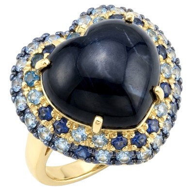 Blue Angel Heart Iconic design Genuine 20.5 carat Sapphire .925 Sterling Silver dipped in 22K Gold handcrafted Ring size 6