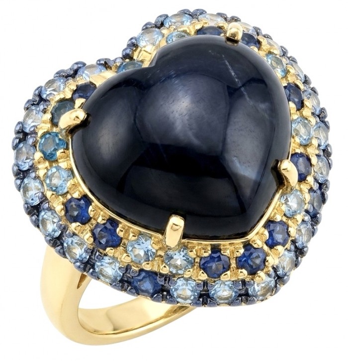 Blue Angel Heart Iconic design Genuine 20.5 carat Sapphire .925 Sterling Silver dipped in 22K Gold handcrafted Ring size 6