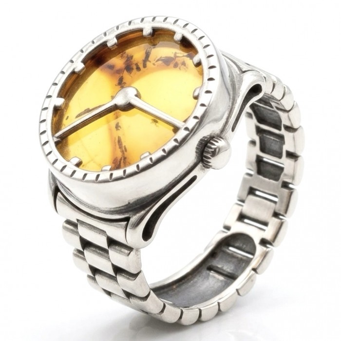 It's 4 O'Clock Somewhere Watch Authentic Baltic Amber .925 Sterling Silver handcrafted ring; s. 7 adjustable