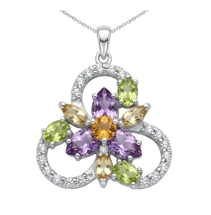 Colors of the Earth Precious 18.5 carat Multigem Rhodium over .925 Sterling Silver Statement Pendant