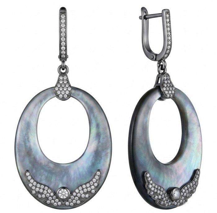 Vintage design Genuine Rainbow Abalone .925 Sterling Silver dipped in black rhodium handcrafted Large Statement Earrings