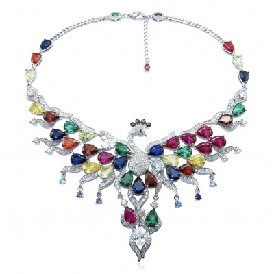 55.2 carat Graceful Swan Natural multicolor Topaz .925 Sterling Silver handcrafted Statement necklace