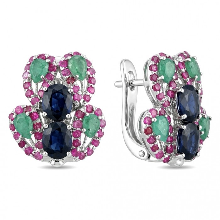 Precious Frogs 22.2 carat natural Sapphire .925 Sterling Silver dipped in rhodium Statement Earrings