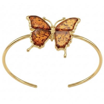 Golden Butterfly Genuine carved Baltic Amber .925 Sterling Silver dipped in 18K Gold handamde Bracelet