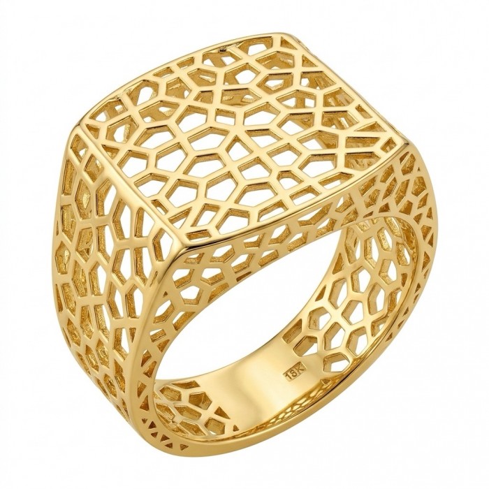 Dubai Style - signet ring - .925 Sterling Silver dipped in 22K Gold handmade Large ring size 9