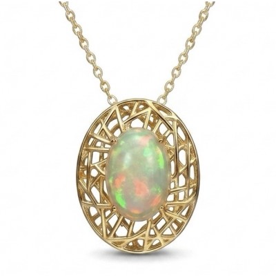 Earth Treasure Authentic 12.8 carat Golden Ethiopian Opal 22K Gold over .925 Sterling Silver handcrafted Statament Necklace
