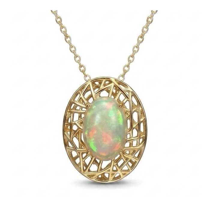 Earth Treasure Authentic 12.8 carat Golden Ethiopian Opal 22K Gold over .925 Sterling Silver handcrafted Statament Necklace