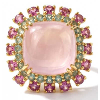 Scarlett 12.9 carat Rose Quartz 18K Rose Gold over .925 Sterling Silver handcrafted Statement Ring size 7