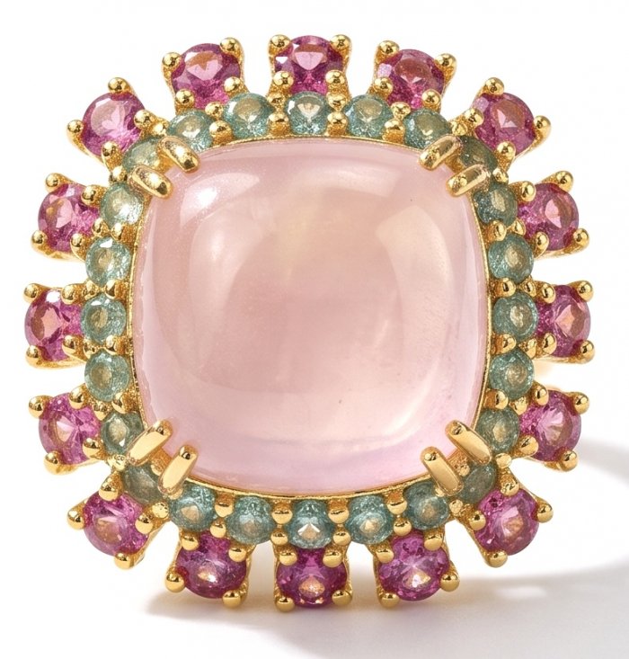 Scarlett 12.9 carat Rose Quartz 18K Rose Gold over .925 Sterling Silver handcrafted Statement Ring size 7 - video