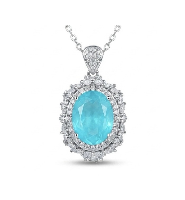 Wonderland 15.2 carat fancy oval cut Paraiba Tourmaline .925 Sterling Silver Handcrafted Statement necklace