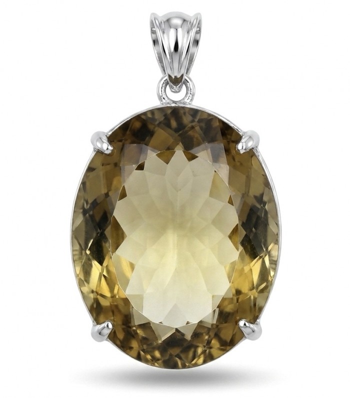 Luxury genuine 29.7 CARAT oval cut Champagne Topaz .925 Sterling Silver handmade Pendant