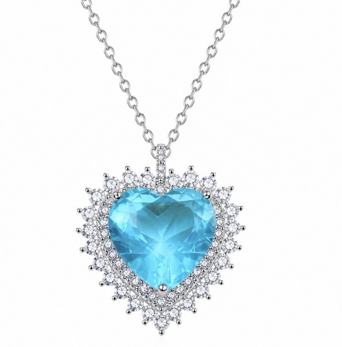 Endless Love 10.5 carat Swiss Blue Topaz .925 Sterling Silver Handcrafted necklace