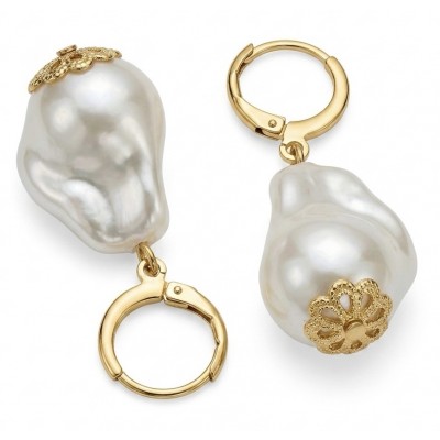Baroque style Precious natural Mother of Pearl Golden handcrafted earrings