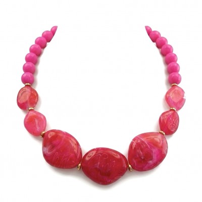 Rare and Unusual Hot Pink Botswana Agate golden NECKLACE
