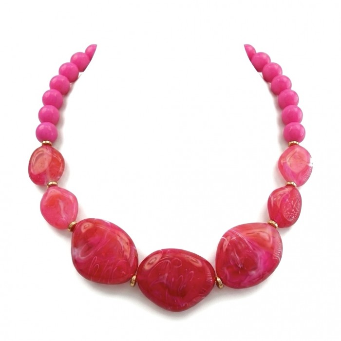 Rare and Unusual Hot Pink Botswana Agate golden NECKLACE
