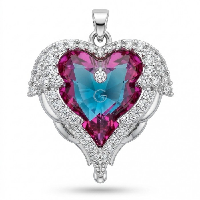 Angel's Heart Luxurious 8.8 carat Rainbow Topaz Silver handcrafted pendant