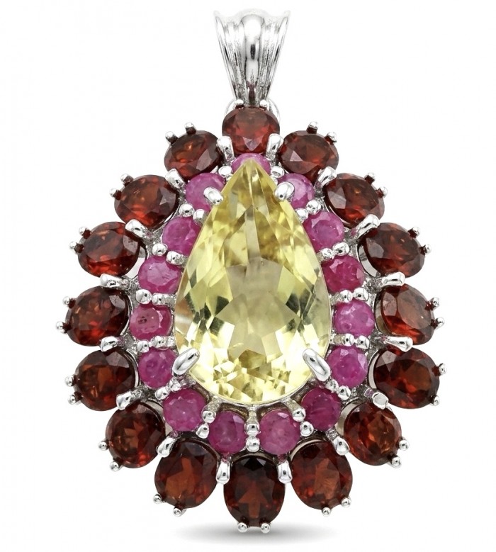 Costa del Sol 18.8 carat Citrine rhodium over .925 Sterling Silver handcrafted Statement pendant