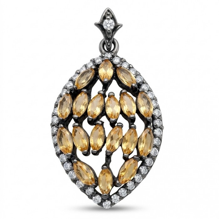 Authentic 15.5 carat Brazilian Citrine black rhodium over .925 Sterling Silver handcrafted Statement Pendant