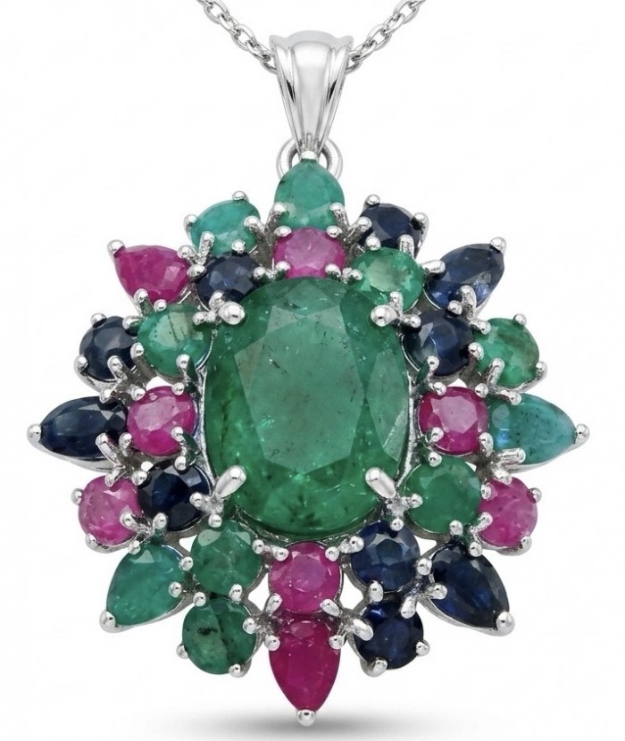 Tiffany - Authentic 8.5 carat Emerald 18K Gold over .925 Sterling Silver handmade Statement Pendant