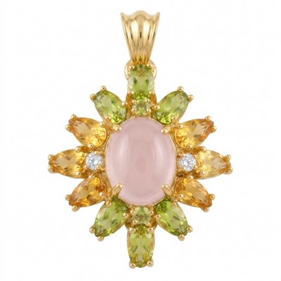 Scarlett 5.8 carat Rose Quartz 22K Gold over .925 Sterling Silver handcrafted Statement Pendant