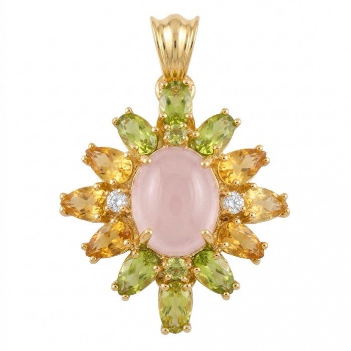 Scarlett 5.8 carat Rose Quartz 22K Gold over .925 Sterling Silver handcrafted Statement Pendant