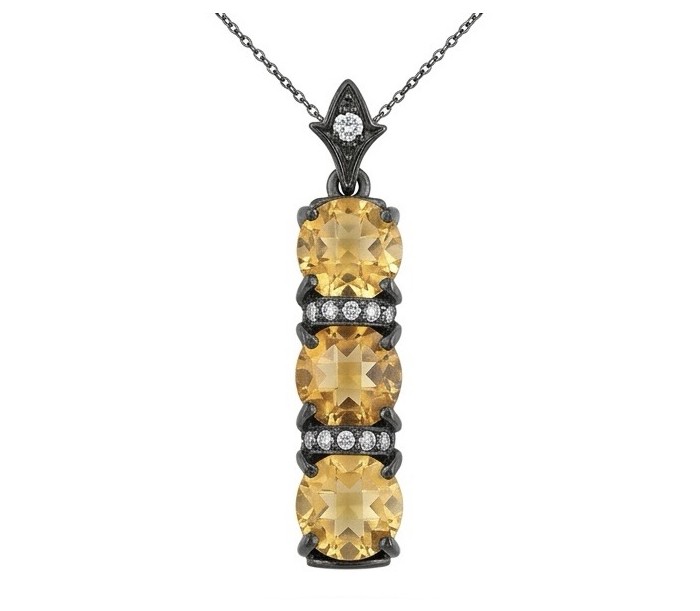 Authentic 11.5 carat Brazilian Citrine black rhodium over .925 Sterling Silver handcrafted Statement Pendant