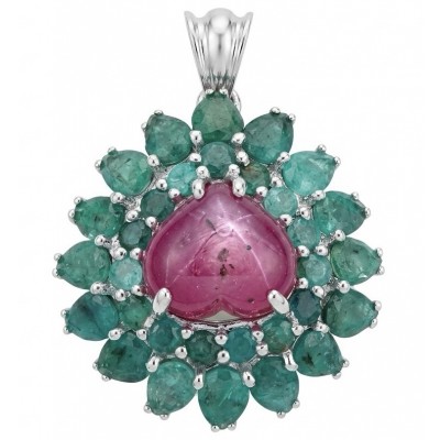 Rose Garden - authentic 22.5 carat Ruby Emerald rhodium over .925 Sterling Silver handcrafted Pendant