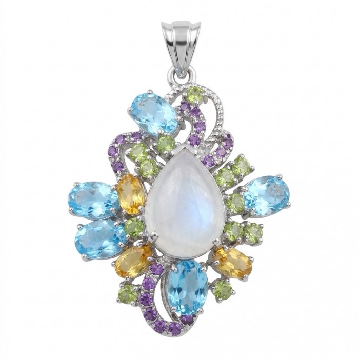 Giovanna - 25.5 carat Authentic Rose Quartz Brazilian Peridot .925 Sterling Silver handcrafted Pendant