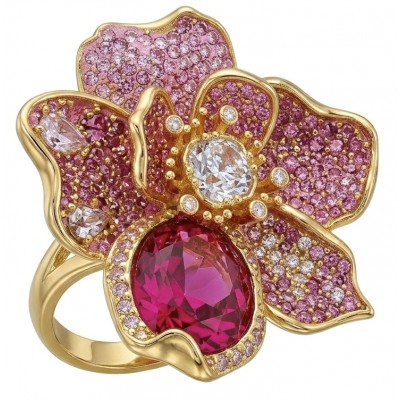 Cherry Blossom 37.5 carat Pink Amethyst 14K Gold over .925 Silver handcrafted Cocktail Ring s. 7