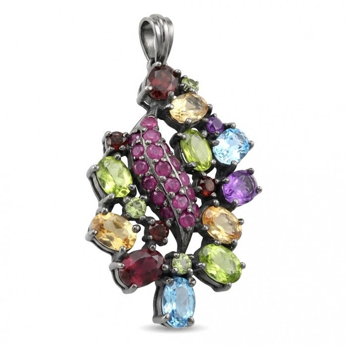 Divine Protection 25.8 carat Precious Multigem black rhodim .925 Sterling Silver dipped in rhodium Pendant
