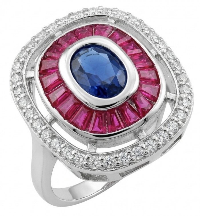Art Deco 3.8 ctw Sapphire .925 Sterling Silver handcrafted Statement Ring size 7 1/2
