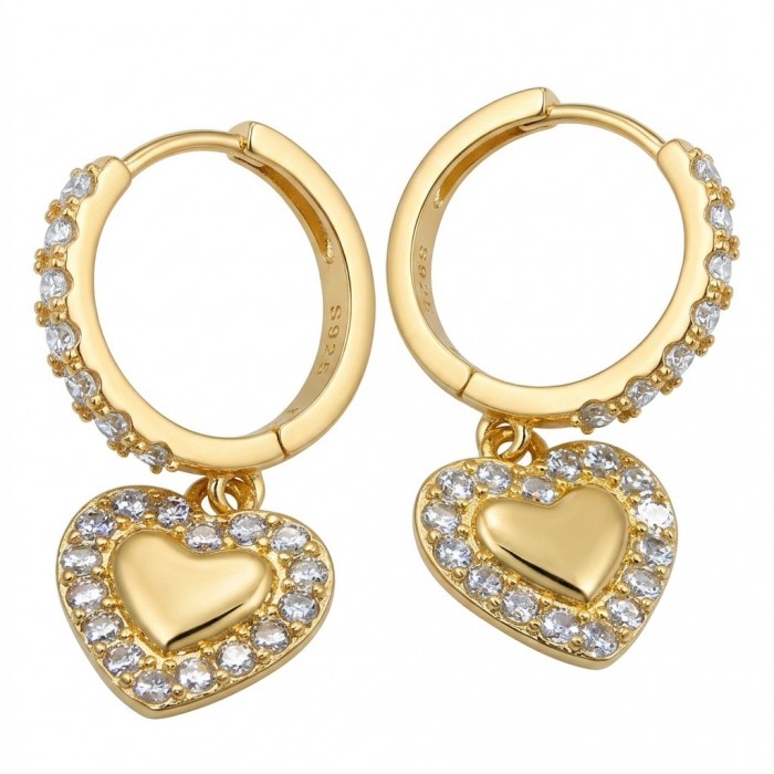Precious Hearts - authentic 0.5 carat White Topaz .925 Sterling Silver dipped in 14K Gold handcrafted Statement Earrings
