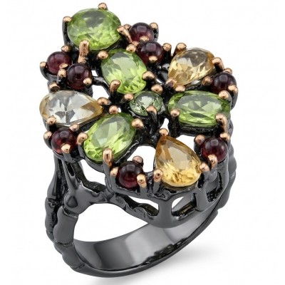 Fiesta Authentic 14.5 carat Multigem .925 Sterling Silver dipped in black rhodium brilliantly handcrafted Ring size 6