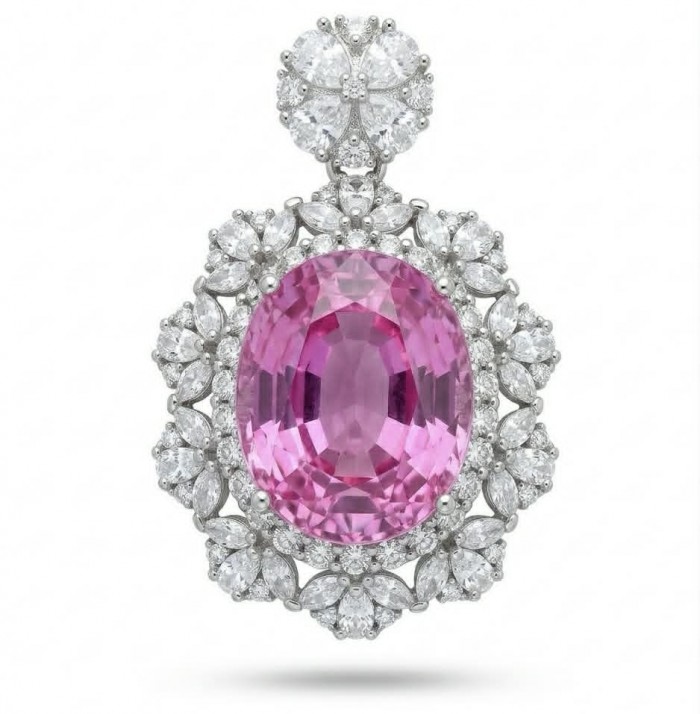 Tiffany Incredible oval cut 20.4 carat Pink Sapphire .925 Sterling Silver handcrafted pendant