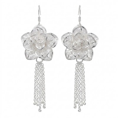 Silver Rose Vintage style Luxurious fashion earrings