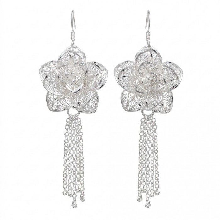Silver Rose Vintage style Luxurious fashion earrings