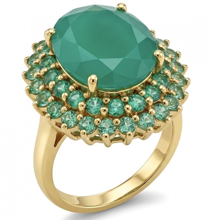 Elizabeth oval cut 22.8 carat Colombian Emerald 22K Gold over .925 Sterling Silver handcrafted Ring size 6 3/4