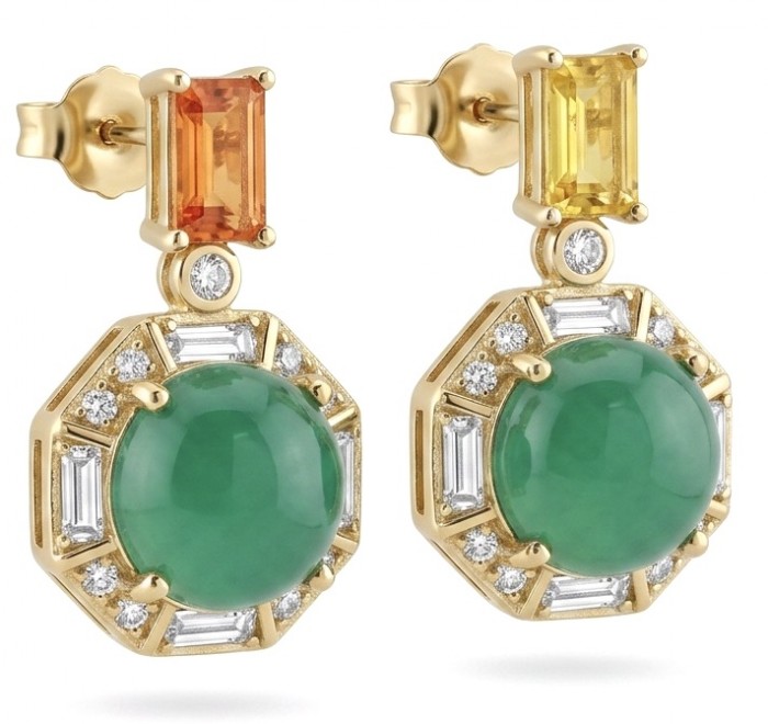 Valentina 5.2 carat Emerald .925 Sterling Silver dipped in 18K Gold Statement handcrafted earrings