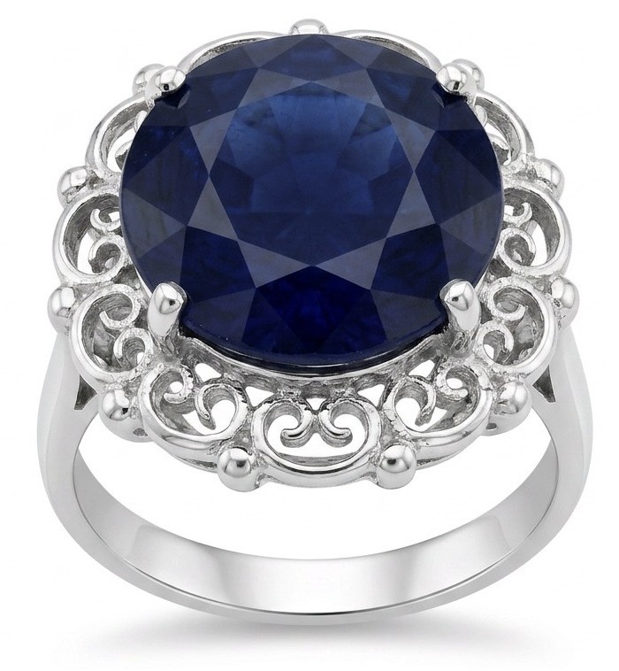 Blue Angel Genuine 20.5 carat Sapphire from Madagascar .925 Sterling Silver dipped in rhodium handcrafted Ring size 6