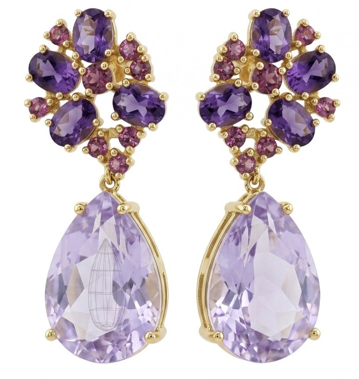 Lavender Beauty authentic 11.2 carat Amethyst 22K Gold over .925 Sterling Silver handcrafted earrings