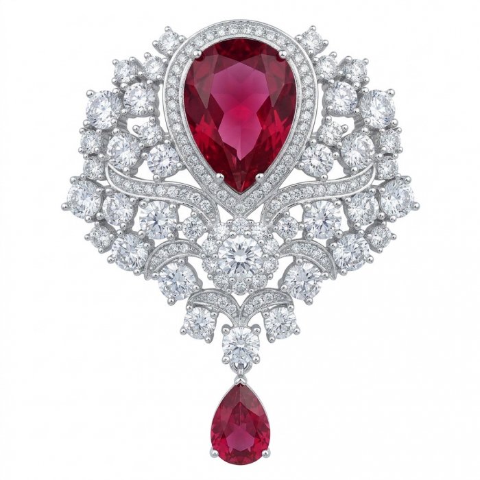 Heirloom Genuine 23.7 carat Kasmir Ruby .925 Sterling Silver handmade Pendant - Brooch - video