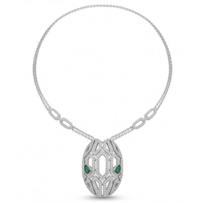 Great Masterpiece Snake's Head genuine 4.1 carat Colombian Emerald .925 Sterling Silver handmade necklace