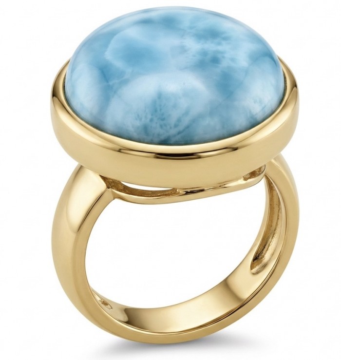 Perfection 20.4 carat Blue Larimar 22K Gold over .925 Sterling Silver handmade ring size 7 adjustable