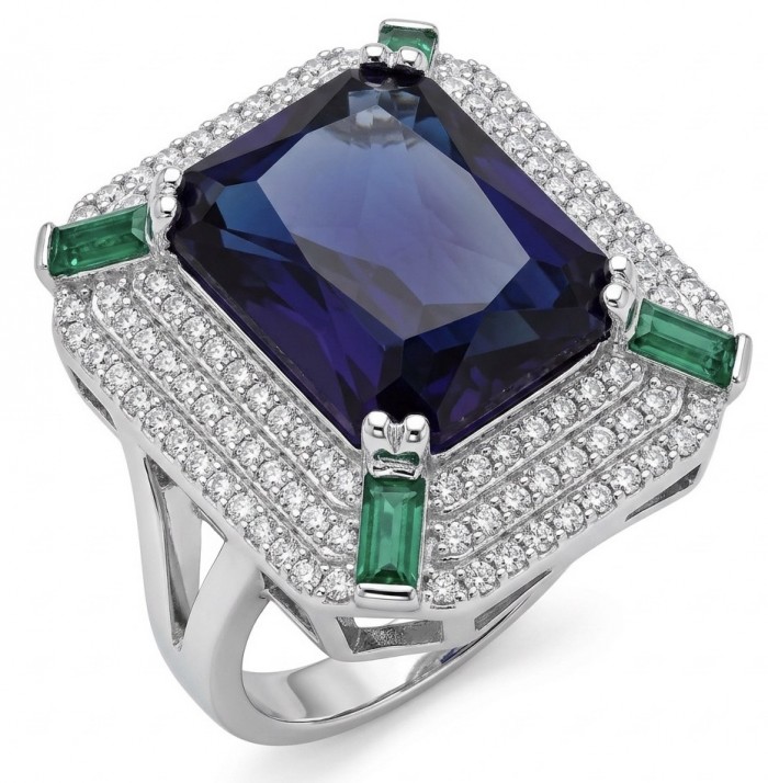 Julietta 15.5 carat Sapphire .925 Sterling Silver handmade Statement ring size 7 1/4