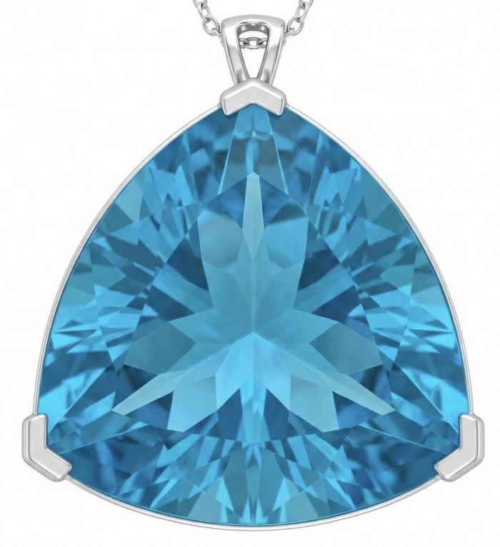 Trillion cut 28.5 carat Vintage style Swiss Blue Topaz .925 Sterling Silver DIPPED IN RHODIUM handmade Pendant