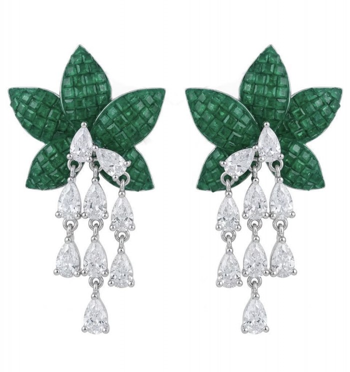 Born to Glam authentic 10.7 carat mystery setting Colombian Emerald .925 Sterling Silver handcrafted Statement earrings