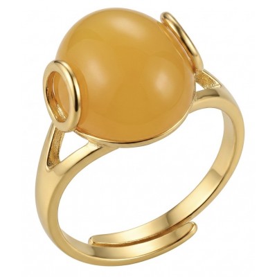 Vintage Style Authentic Golden Butterscotch Baltic Amber 18K Gold over .925 Sterling Silver entirely handcrafted ring; s. 6
